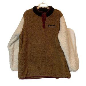 Heavy Fleece Womens Plush Pullover Jacket 2XL Brown Cream Teddy Bear Warm & Cozy